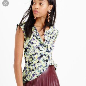 J. Crew Drapey Silk Popover Blouse Clover Print Size 8